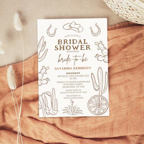 Brown Drawn Western Cowgirl Bridal Shower  Invitation