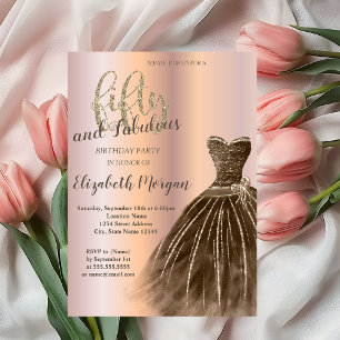 Brown Dress, Rose Gold 50th Birthday Party Invitation