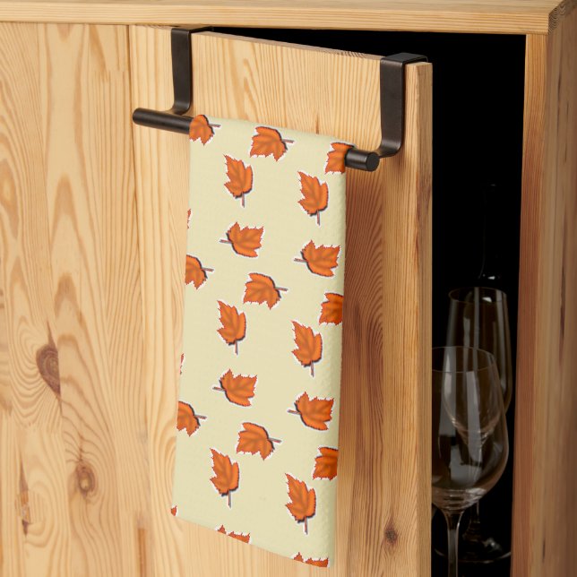 Brown dry leaves pattern kitchen towel (Thirds Fold)
