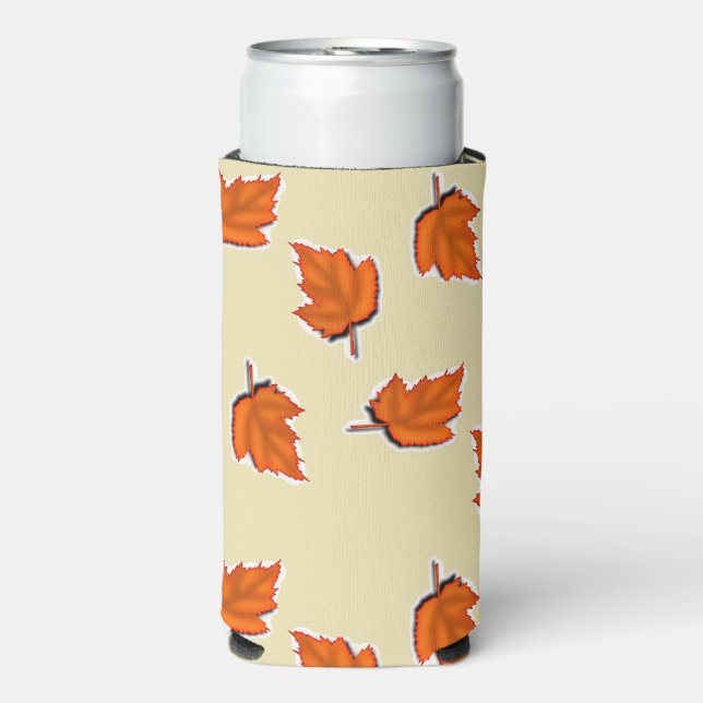 Brown dry leaves pattern seltzer can cooler (Seltzer Front)