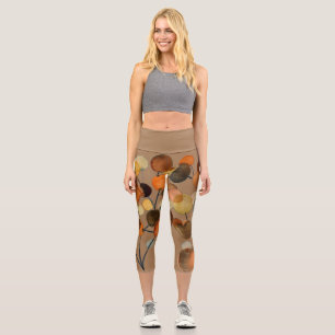 Brown earth abstract watercolor colorful tree art capri leggings
