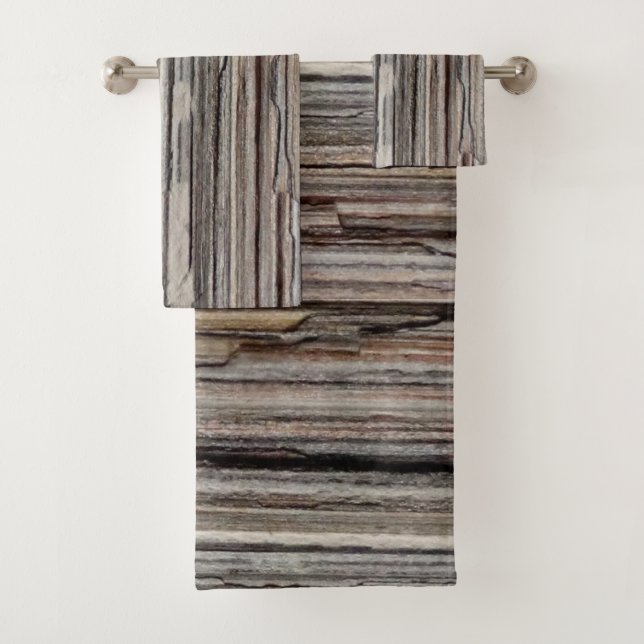 Brown earth tone rock layer photo bath towel set (Insitu)