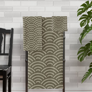 Brown Earth Tone Wave Pattern Japanese Style Bath Towel Set