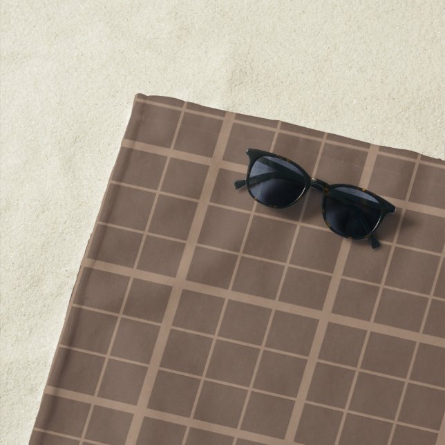 Brown Earth Tone Windowpane Check  Beach Towel (In Situ)