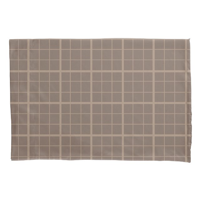 Brown Earth Tone Windowpane Check  Pillow Case (Front)