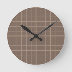 Brown Earth Tone Windowpane Check Round Clock