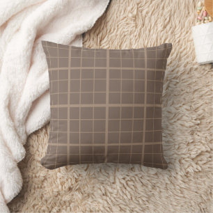 Brown Earth Tone Windowpane Check Throw Pillow
