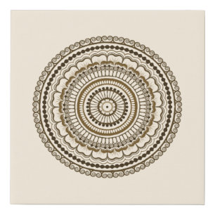 Brown Earth Tones Henna Mandala Faux Canvas Print