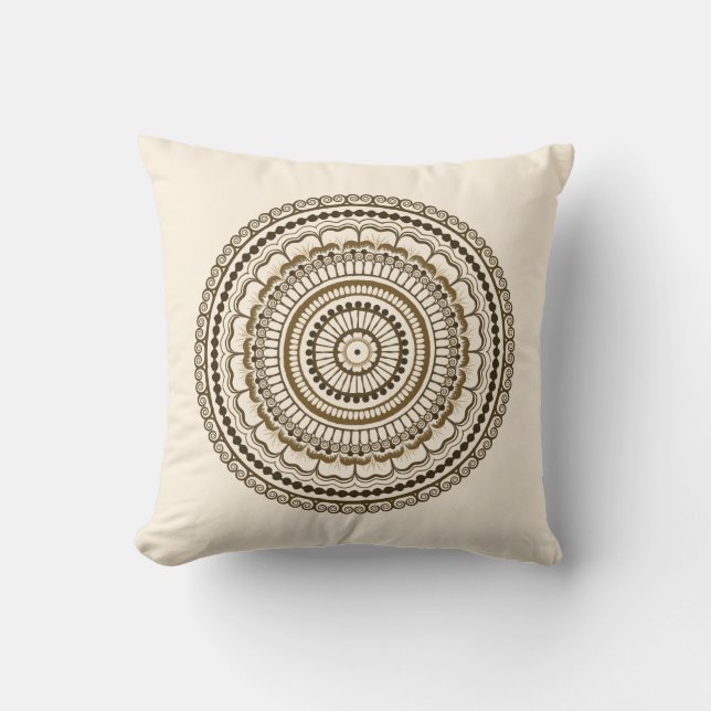 Brown Earth Tones Henna Mandala Throw Pillow (Front)