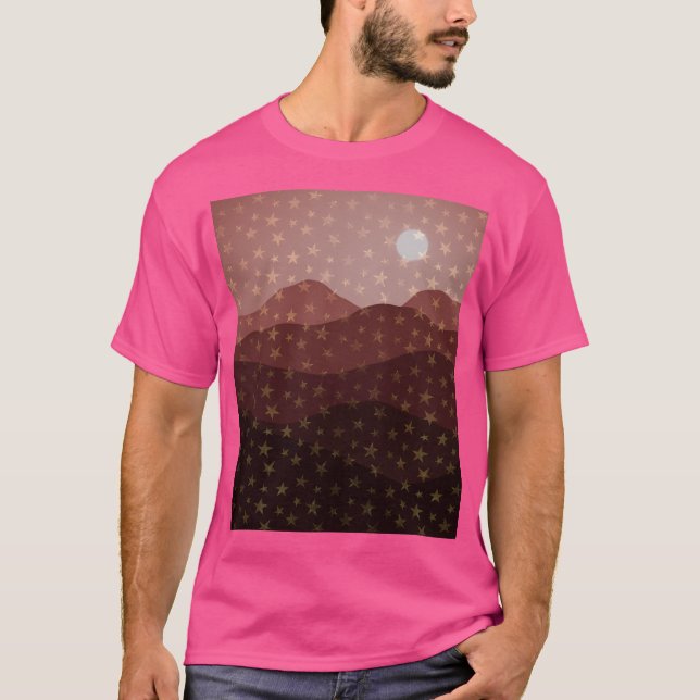 Brown Earthy Starry Mountains And Moon Abstract Ac T-Shirt (Front)