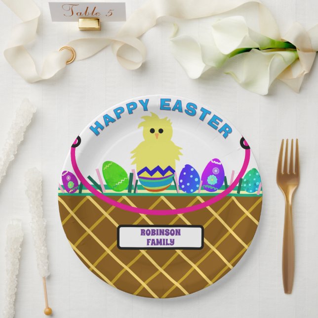 Brown Easter Basket Yellow Chick Eggs  Paper Plates (Wedding)