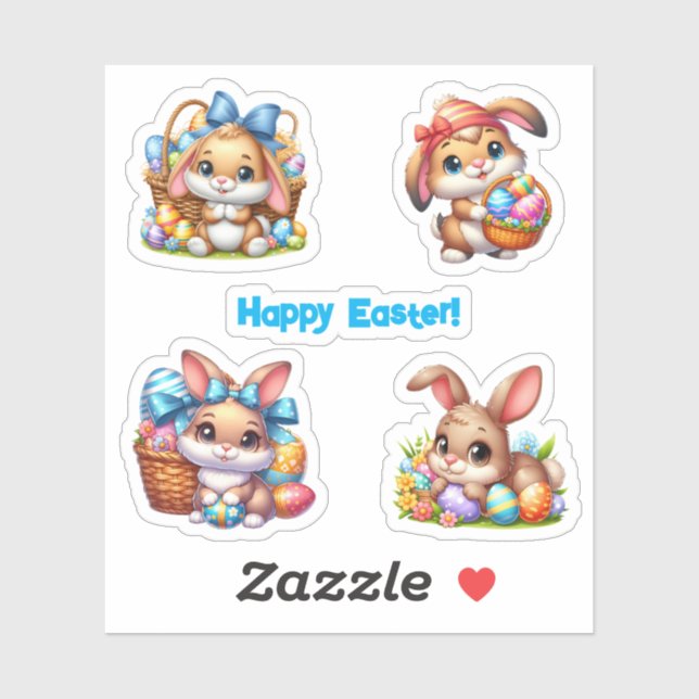 Brown Easter Bunnies with Colorful Eggs Sticker (Sheet)