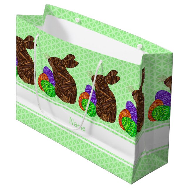 Brown Easter Bunny Colorful Personalized Large Gift Bag (Front Angled)
