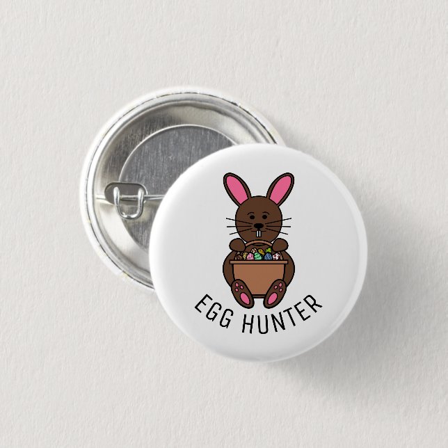 Brown Easter Bunny, Egg Hunter Button (Front & Back)