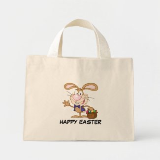 Brown Easter Bunny with Basket of Eggs Tote Bags