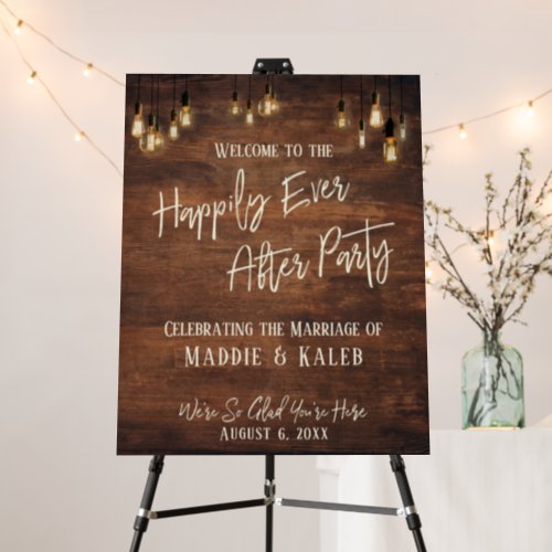 Brown Edison Lights Happily Ever After Party Sign