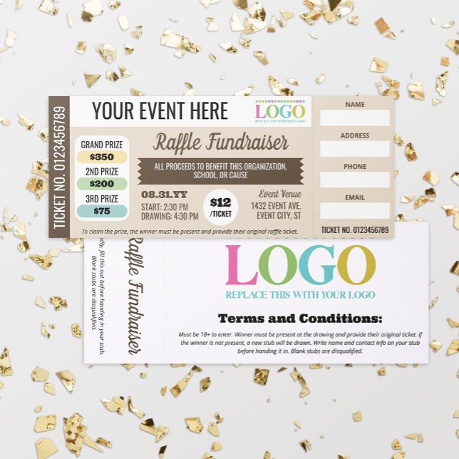 Brown Editable Event Fundraiser Charity Raffle Tickets (Creator Uploaded)