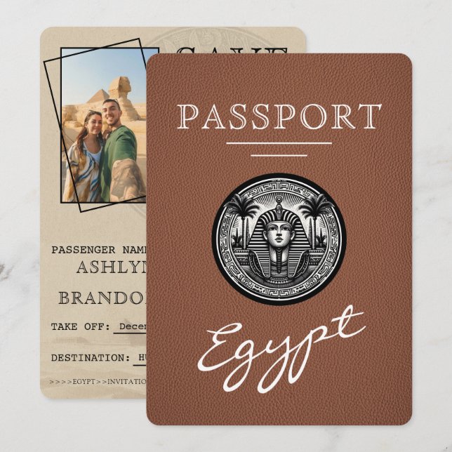 Brown Egypt Passport Wedding Save the Date (Front/Back)