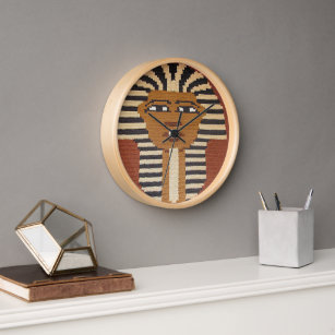 Brown Egyptian Pharaoh King Artisan Crochet Print Clock