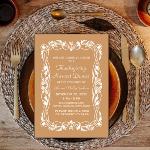 Brown Elegant Border Thanksgiving Invite