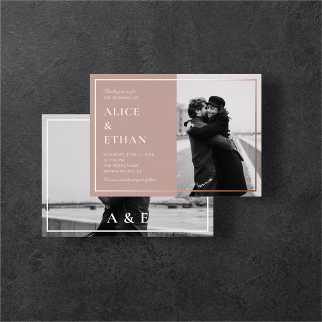 Brown Elegant Calligraphy Photo Wedding Foil Invitation (Creator Uploaded)