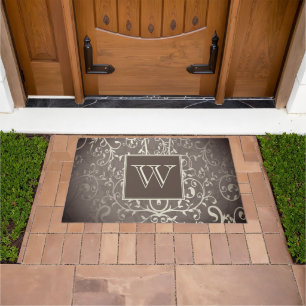 Brown Elegant Flourish Monogram Doormat