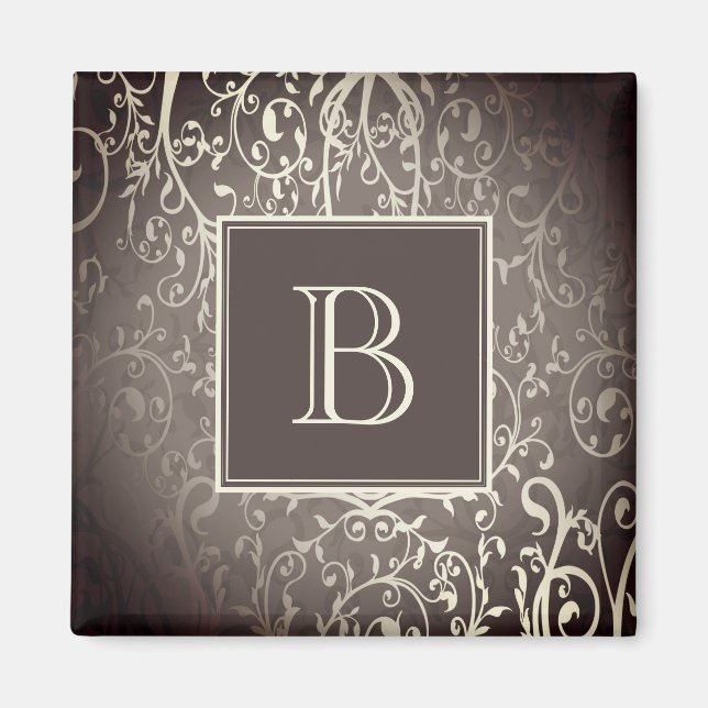 Brown Elegant Flourish Monogram Magnet (Front)