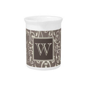 Brown Elegant Flourish Monogram Pitcher