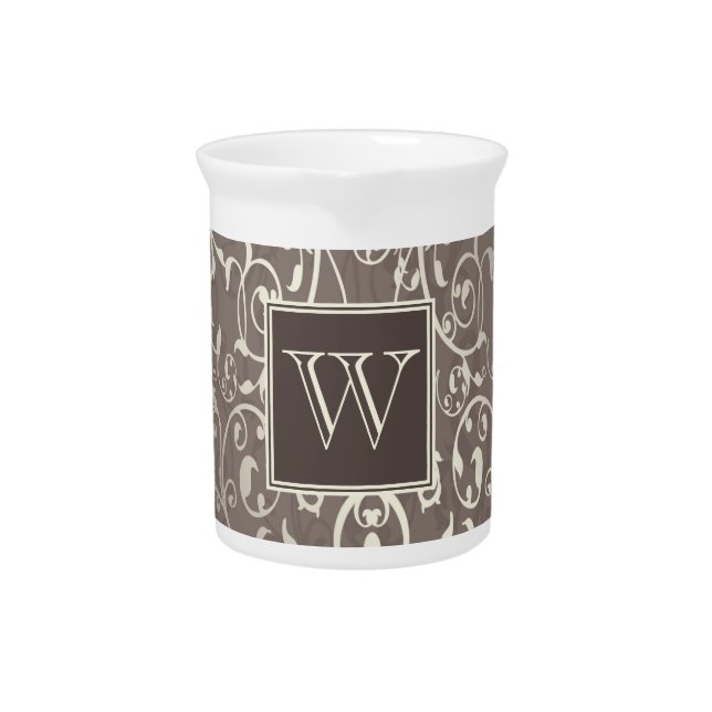 Brown Elegant Flourish Monogram Pitcher (Front)