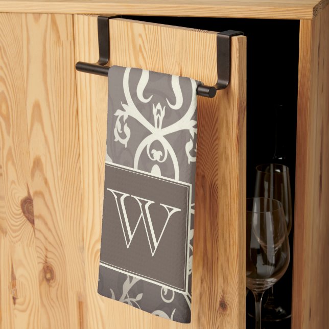 Brown Elegant Flourish Monogram Towel (Thirds Fold)