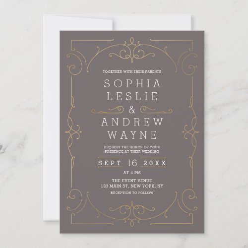 Brown elegant modern classic vintage wedding invitation