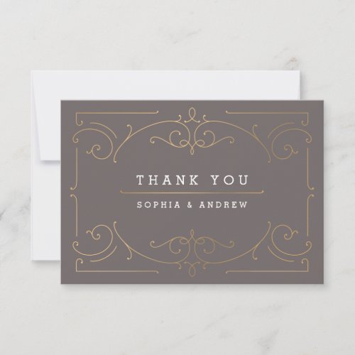 Brown elegant modern classic vintage wedding thank you card