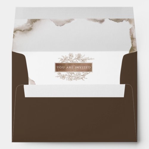 Brown Elegant Monogram Earthy Watercolor Wedding Envelope