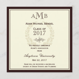 Brown Elegant Monogram Graduation Announcement