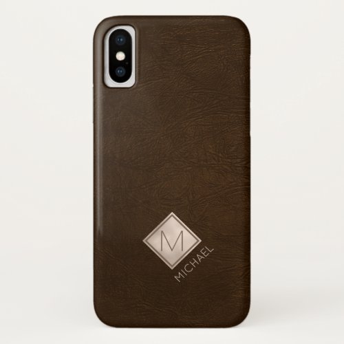 Brown elegant monogram name personalized iPhone XS case