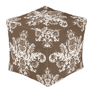 Brown Elegant Ornate Footstool Pouf