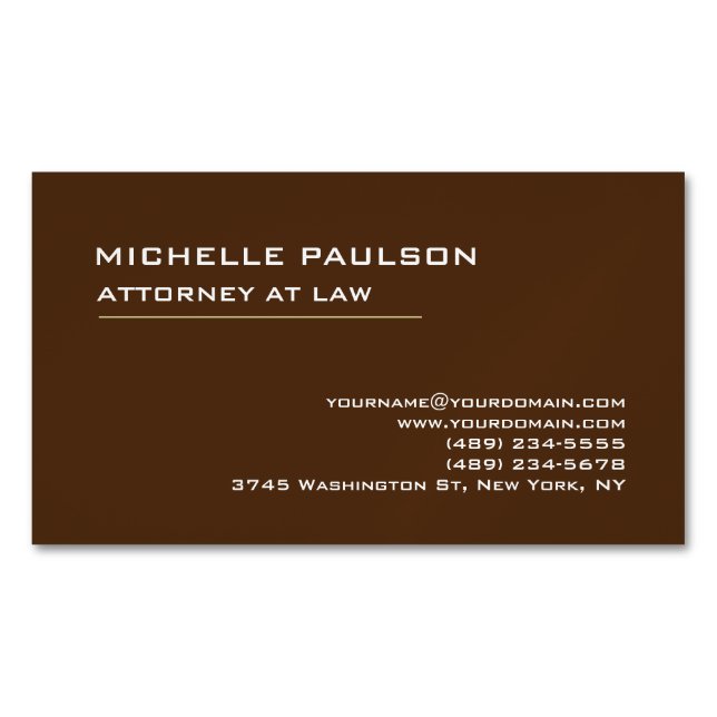 Brown Elegant Plain Professional Modern Business Card Magnet (Front)