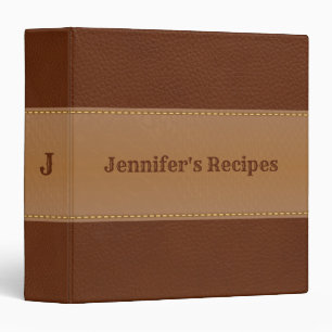 Brown Elegant Recipe Leather 3 Ring Binder