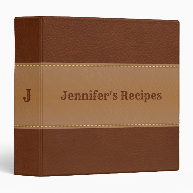 Brown Elegant Recipe Leather  3 Ring Binder (Front/Spine)