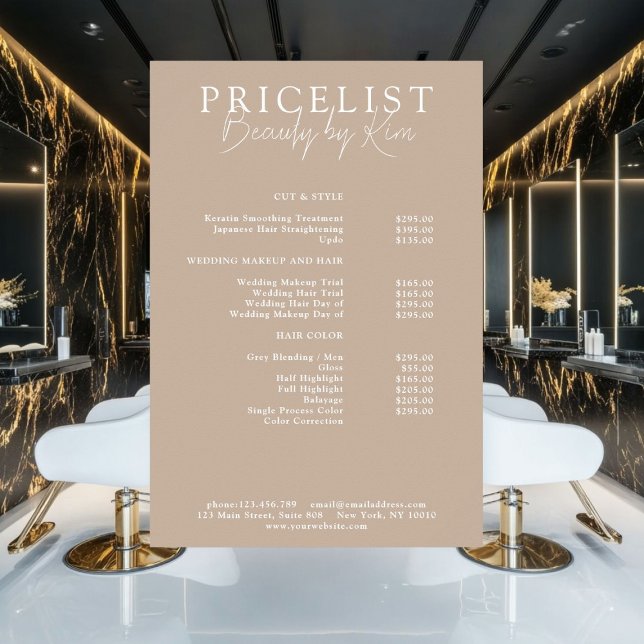Brown, Elegant Salon Price List Poster (Personalized, Brown, Elegant, Salon Price List Poster)