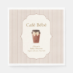 Brown Elegant Stripe Café Bébé Coffee Baby shower Napkins