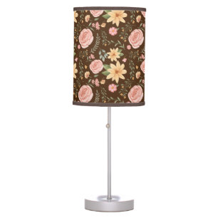 Brown Elegant Vintage Wildflower Rose Pattern Table Lamp