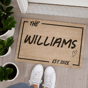 Brown Elegent Simple Frame Custom Monogram Fiber Doormat