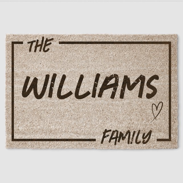 Brown Elegent Simple Frame Custom Monogram Fiber Doormat (Front)