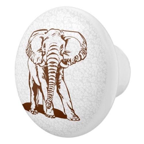 Brown Elephant Line Drawing Ceramic Knob