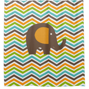 Brown Elephant on Colorful Chevron Stripes Shower Curtain
