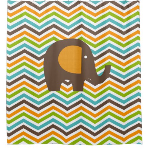 Brown Elephant on Colorful Chevron Stripes Shower Curtain