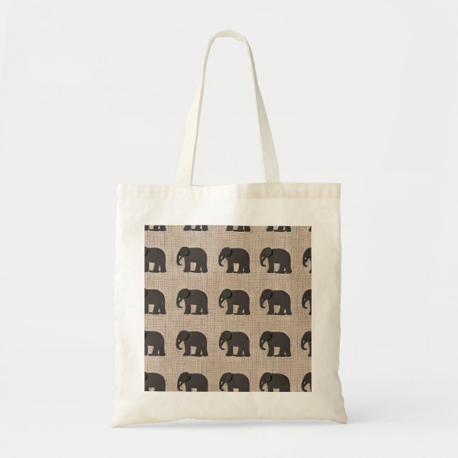 Brown Elephant Pattern Canvas Tote Bag (Front)