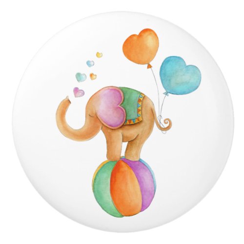 Brown elephant whimsy watercolor circus doorknob ceramic knob