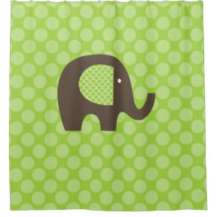 Brown Elephant With Green Polka Dot Background Shower Curtain